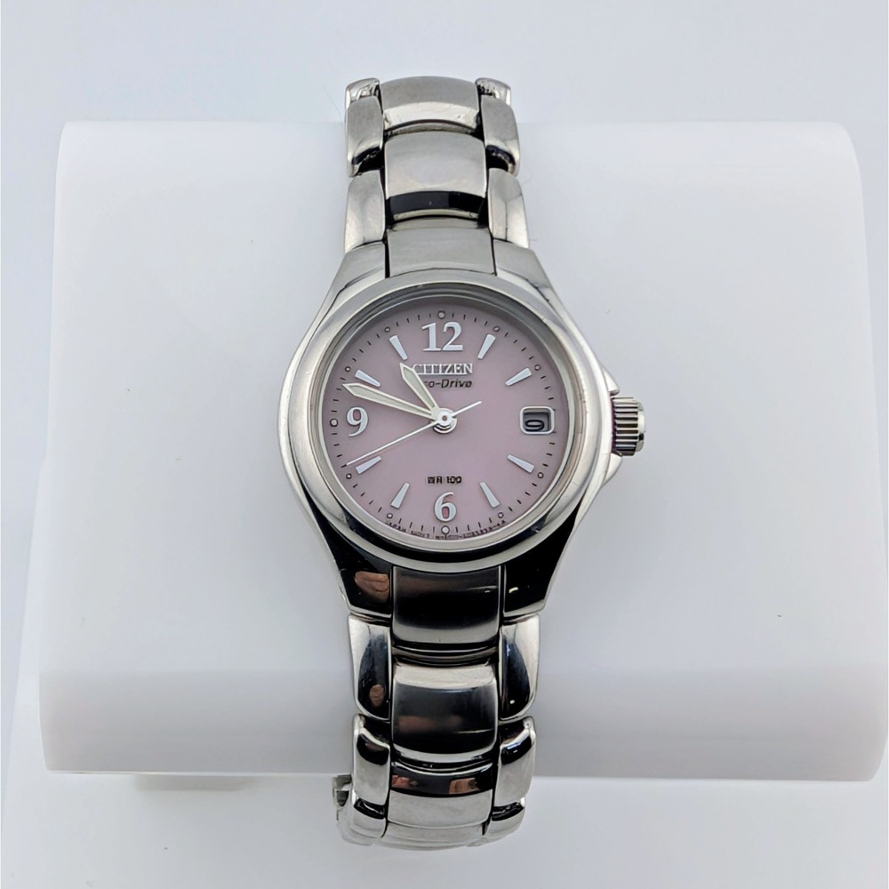 Citizen Chandler Eco-Drive Watch Pink Sunburst Dial New Capacitor 26mm 6.75"